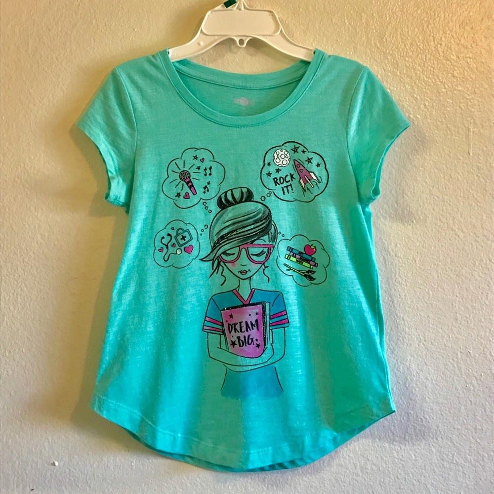 Bright teal graphic tee